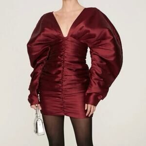 ALIÉTTE rushed mini burgundy dress Sz 8